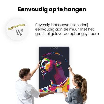 Canvas schilderij ophangen J Cole in Abstracte Kleuren