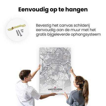 Canvas schilderij ophangen Stadskaart Amstelveen in het Wit