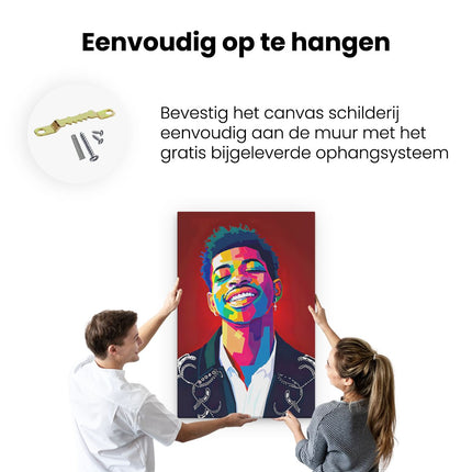 Canvas schilderij ophangen Lil Nas X in Abstracte Kleuren