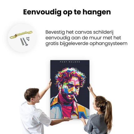 Canvas schilderij ophangen Post Malone met een Sigaret in Abstracte Kleuren