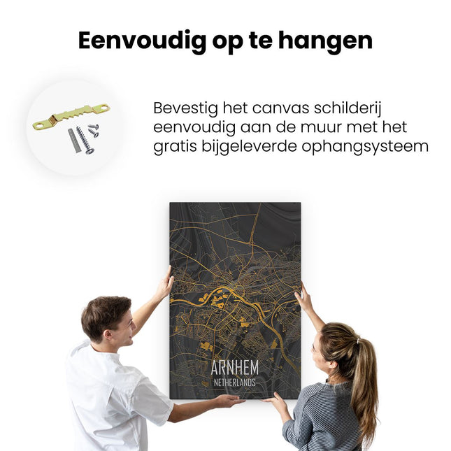 Canvas schilderij ophangen Stadskaart Arnhem in het Goud en Zwart