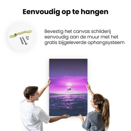 Canvas schilderij ophangen Roze Zonsondergang op de Zee