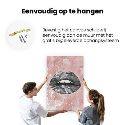 Canvas schilderij ophangen Donkere Lippen op een Roze Achtergrond