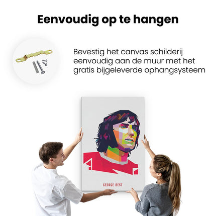 Canvas schilderij ophangen George Best in Abstracte Kleuren