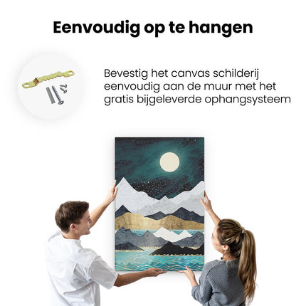 Canvas schilderij ophangen Gekleurde Bergen in de Nacht bij het Water