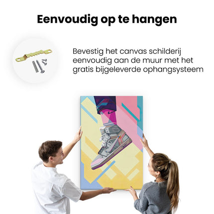 Canvas schilderij ophangen Nike Air Schoen in de Lucht