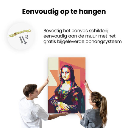 Canvas schilderij ophangen Mona Lisa in Abstracte Kleuren