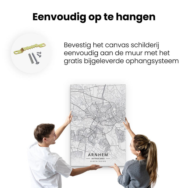 Canvas schilderij ophangen Stadskaart Arnhem in het Wit