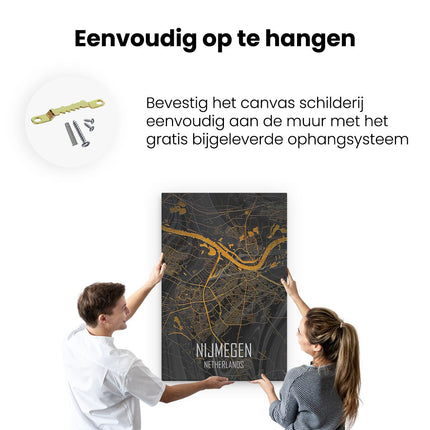 Canvas schilderij ophangen Stadskaart Nijmegen in het Zwart en Goud