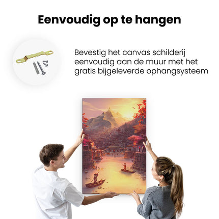 Canvas schilderij ophangen Japanse Bootjes in een Dorp in de Bergen