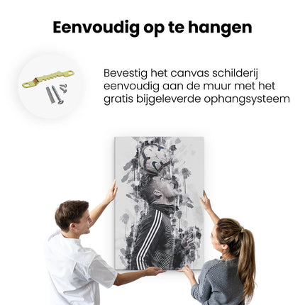 Canvas schilderij ophangen Cristiano Ronaldo met Bal op het Hoofd