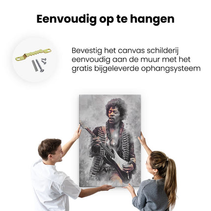 Canvas schilderij ophangen Jimi Hendrix met zijn Gitaar 