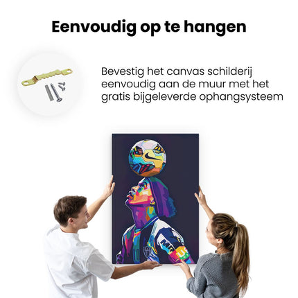 Canvas schilderij ophangen Ronaldinho met Bal op het Hoofd