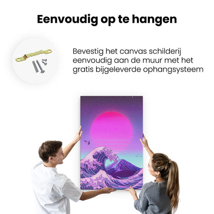 Canvas schilderij ophangen Zonsondergang op de Golfende Zee