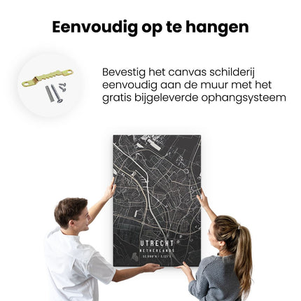 Canvas schilderij ophangen Stadskaart Utrecht in het Zwart