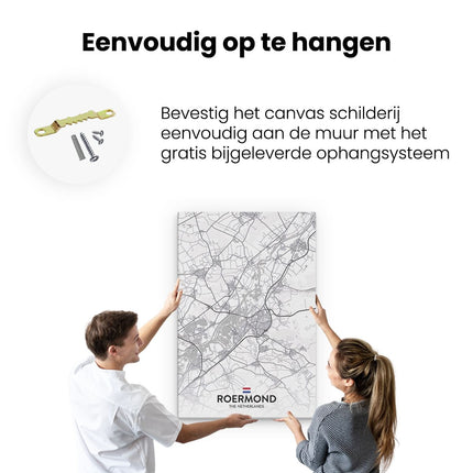 Canvas schilderij ophangen Stadskaart Roermond in het Wit