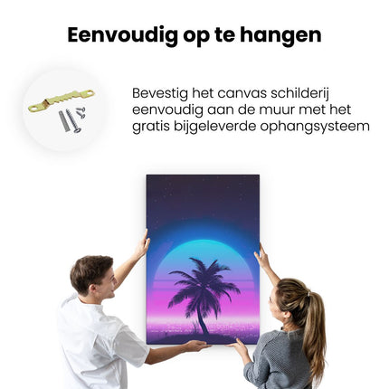 Canvas schilderij ophangen Getekende Palmboom op een Eiland