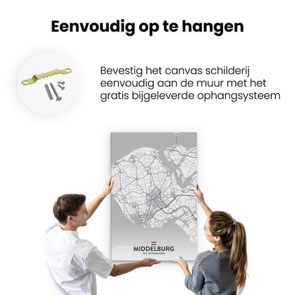 Canvas schilderij ophangen Stadskaart Middelburg in het Wit