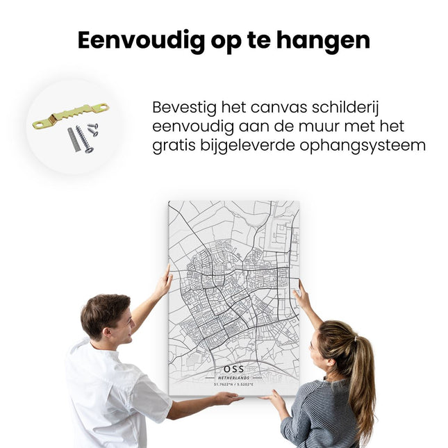 Canvas schilderij ophangen Stadskaart Oss in het Wit