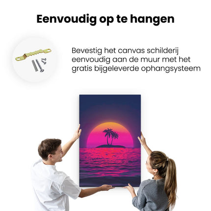 Canvas schilderij ophangen Getekende Eiland Tijdens Zonsondergang
