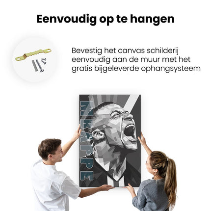 Canvas schilderij ophangen Kylian Mbappe Zwart Wit