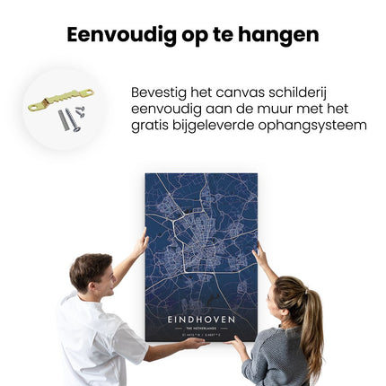 Canvas schilderij ophangen Stadskaart Eindhoven in het Blauw