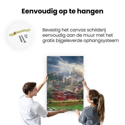 Canvas schilderij ophangen Chinese Tempels in de Bergen bij het Water