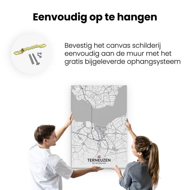 Canvas schilderij ophangen Stadskaart Terneuzen in het Wit