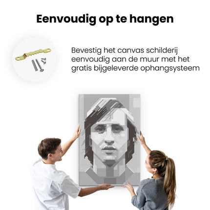 Canvas schilderij ophangen Johan Cruijff in het Zwart Wit