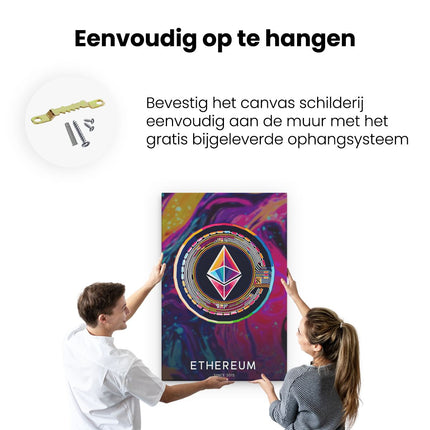 Canvas schilderij ophangen Cryptomunt Ethereum 