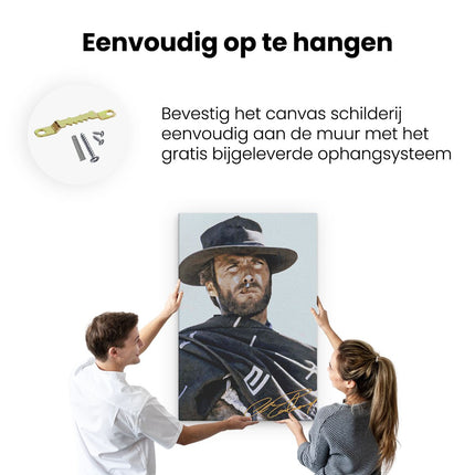 Canvas schilderij ophangen Clinten Eastwood met een Cowboyhoed