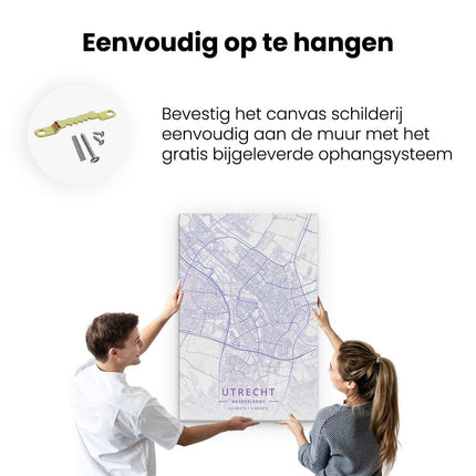 Canvas schilderij ophangen Stadskaart Utrecht in het Paars