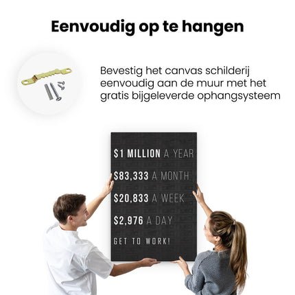 Canvas schilderij ophangen Get to Work Quote - Motivatie - Inspiratie