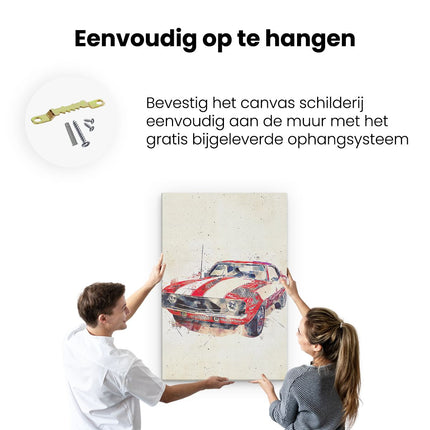 Canvas schilderij ophangen Rode Getekende Retro Auto 