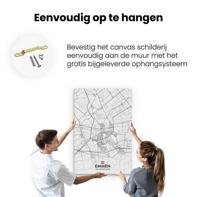 Canvas schilderij ophangen Stadskaart Emmen in het Wit