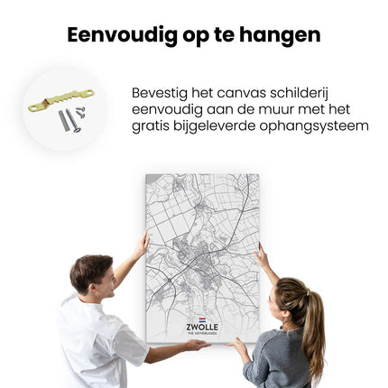 Canvas schilderij ophangen Stadskaart Zwolle in het Wit