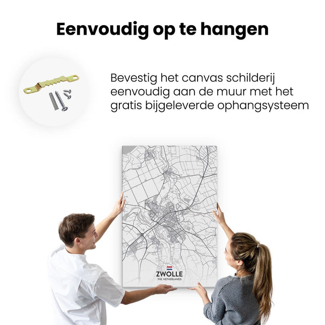 Canvas schilderij ophangen Stadskaart Zwolle in het Wit