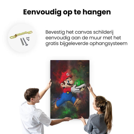 Canvas schilderij ophangen Mario met een Groene Schelp