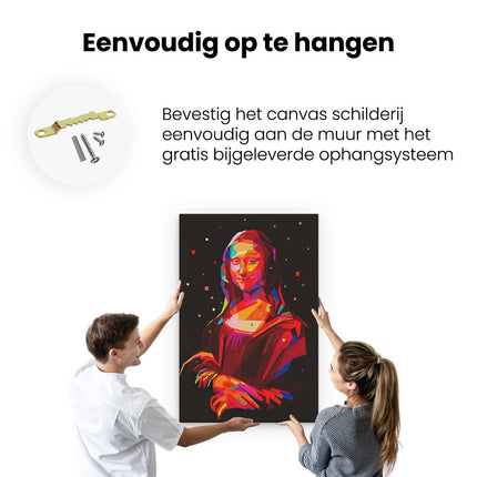Canvas schilderij ophangen Mona Lisa in Abstracte Kleuren