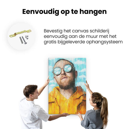 Canvas schilderij ophangen Mac Miller in de Wolken Getekend