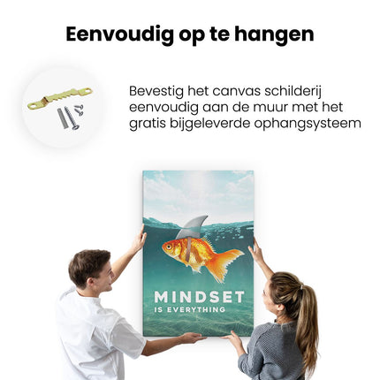 Canvas schilderij ophangen Mindset is Everything - Motivatie Quote - Haai