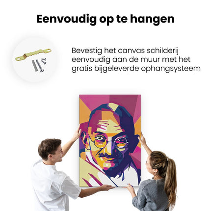 Canvas schilderij ophangen Mahatma Gandhi in Abstracte Kleuren
