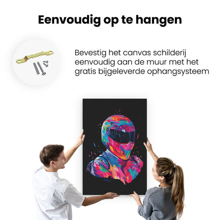 Canvas schilderij ophangen Motorhelm in Abstracte Kleuren