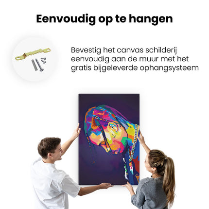 Canvas schilderij ophangen Travis Scott in Abstracte Kleuren