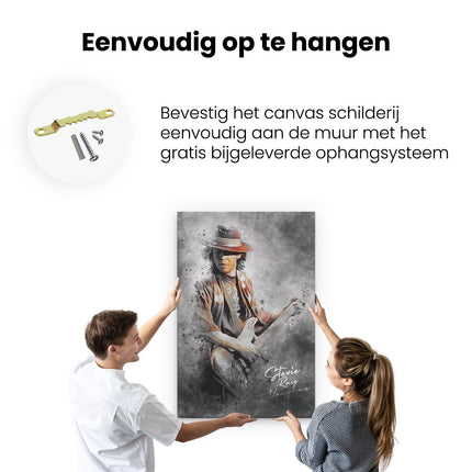Canvas schilderij ophangen Stevie Ray Vaughan met zijn Gitaar