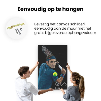 Canvas schilderij ophangen Roger Federer Getekend