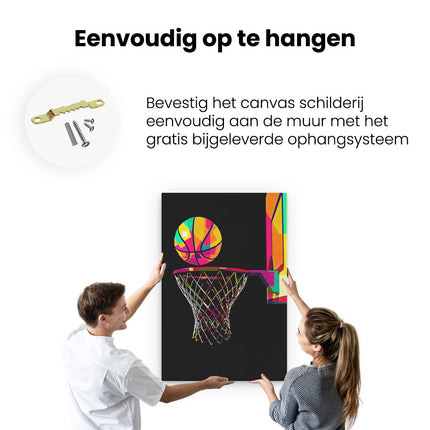 Canvas schilderij ophangen Basketbal in het Net - Abstracte Kleuren