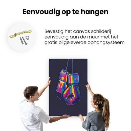 Canvas schilderij ophangen Bokshandschoenen in Abstracte Kleuren