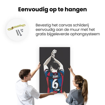 Canvas schilderij ophangen Xavi Hernandez bij FC Barcelona