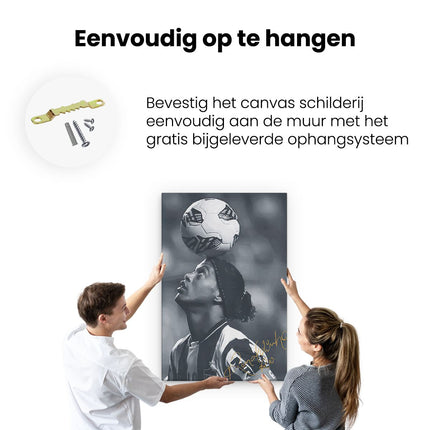 Canvas schilderij ophangen Ronaldhinho met de Bal op zijn Hoofd